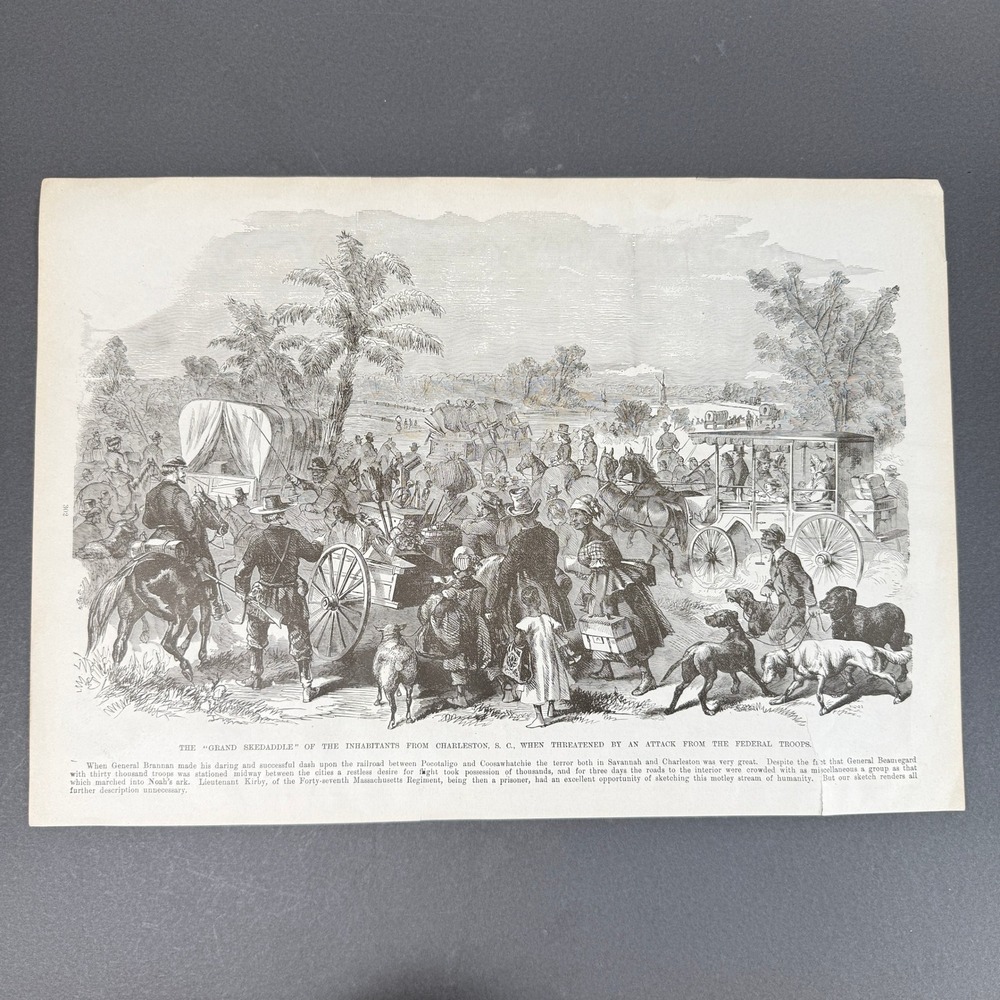 1862 Civil War Charleston SC Grand Skedaddle Harper's Weekly Newspaper Print